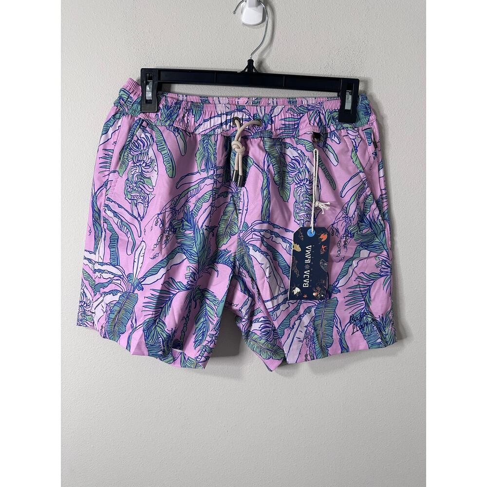Baja Vida Pink Tropical Print Men’s Swim Trunks